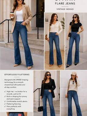 SPANX EveryWear Flare Jeans NWT Medium Vintage Indigo Shaping Denim